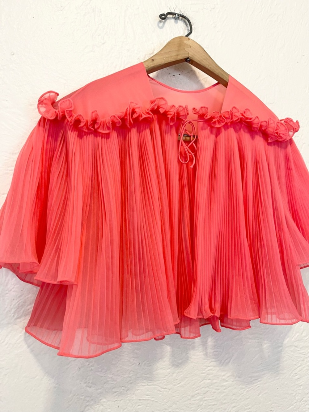 Vintage Cropped Top Cape Pleated Tie Front Fairy Coquette Coral Small S - Picture 10 of 13